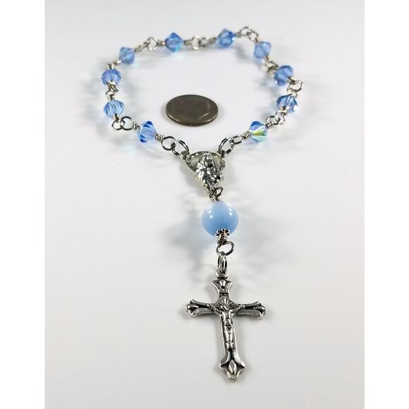 Mary Jesus One Decade Rosary, Moonglow Bead, Wire Wrapped - Picture 4 of 10
